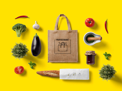Logo for Marche Propre / Propere Markt bag bottle bread eco fruits line logo market reusable bag sustainable vegetables veggies