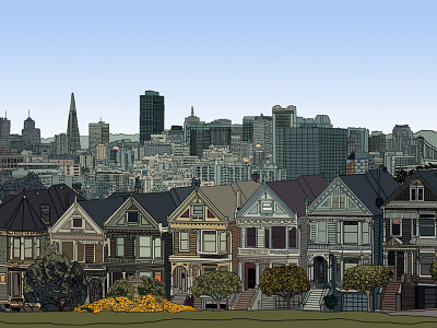 San Francisco Painted Ladies antique ca california drawing hand drawn painted ladies san francisco vintage