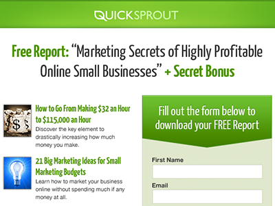 QuickSprout Free Report Landing Page