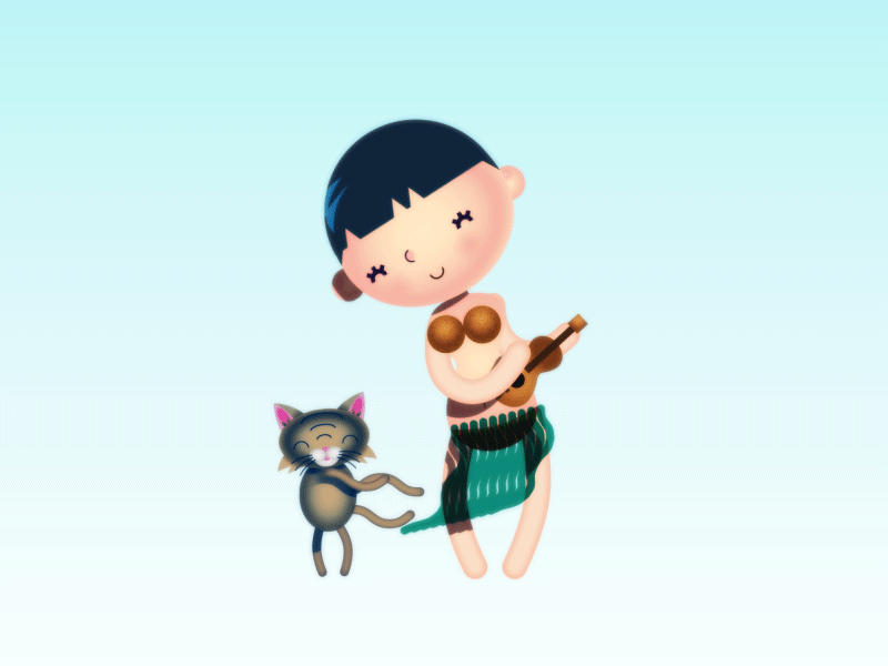 I lava my babe! animation dance gif girl hula kitty loop ukulele