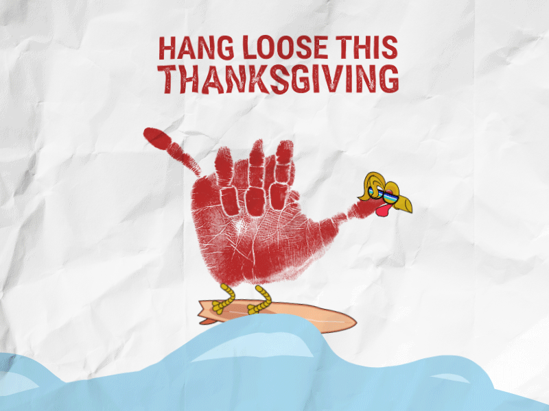 Hang Loose! finger hand print paint series surf thanksgiving turkey wave