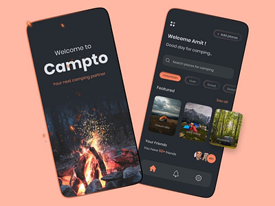 Camping App UI Design app branding design icon illustration illustrator logo ui ux vector