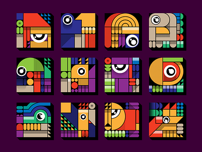 Blocky Animals Icon / Avatar set animals avatar avatar set baboon blocky chiken crocodile dog elephant fox geometric icon icon set lion parrot peacock squirrel turkey zoo