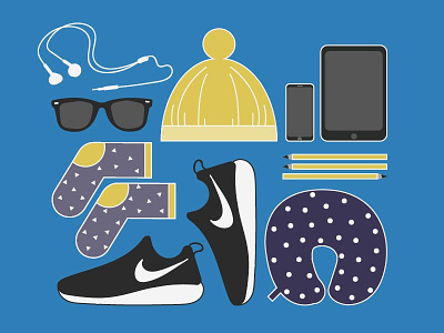 Packing for Europe hat ipad journey packing pencils phone pillow shoes socks sunglasses travel vector