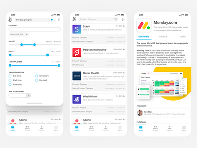 AngelList iOS App: Job Search android angellist app board concept dailyui design hiring ios job mobile posting product search seeker startup ui userexperience ux web