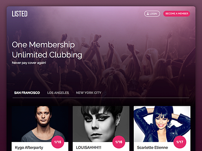 Listed - Clubbing Landing Page Website clubbing landing page nightclub