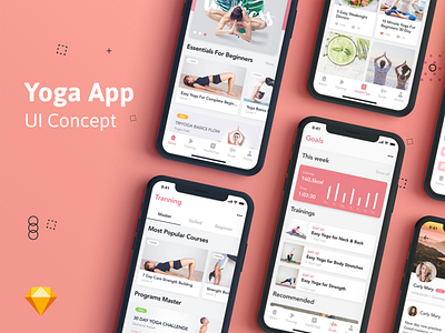 Yoga App UI Design concept design fitness mobile app sketch ui ux vector yoga