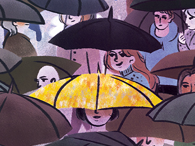 Umbrellas college illustration ncad people rain rainy umbrella