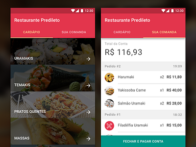 List of category and order list android app material design restaurant ui