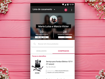 Wedding list | Dashboard dashboard material design mobile app wedding