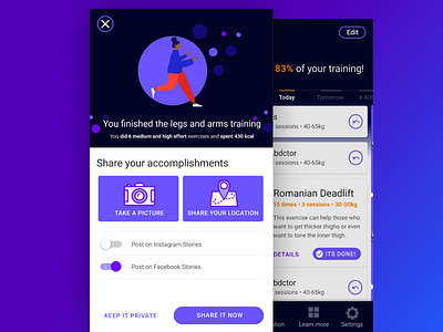 Success Screen - Gym app redesign android app gym mobile redesign share success message training