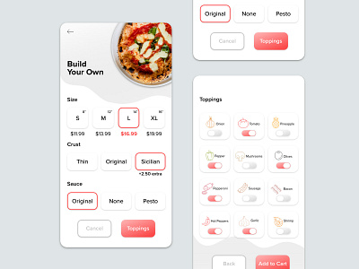 Pizza App - Daily UI - 015 On Off Switch app design daily 100 challenge dailyui dailyuichallenge pizza pizza app product design typography uidesign ux design uxui