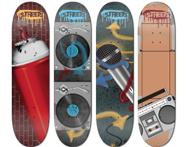 4 Elements Hip-Hop Skate Deck Designs 4elements boom box breakdancing deejaying design graffiti hiphop illustrator mc photoshop skate vector
