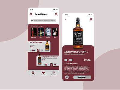 ALCOHALIC- a liquor E-commerce app UI app app design branding design figma liquor mobile mobile ui typography ui ux