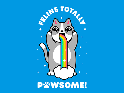 Feline Totally Pawsome! cat cute design funny funny shirt illustration magic rainbow tshirt typography