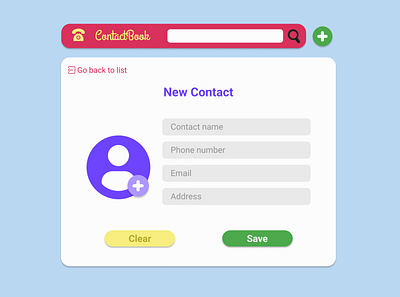 Contact Book - Add Contact Page add contact contact book contact list cute feminine simple app web app