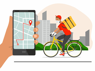 courier bike branding courier delivery illustration man mobile application navigator order pandemic safe tracker