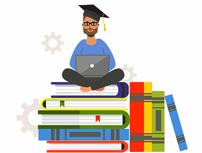 education books courier courses design education getting graduate illustration laptop learning man online student