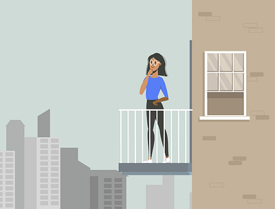 on the balcony background balcony city design dreams girl illustration neighbors vector window woman