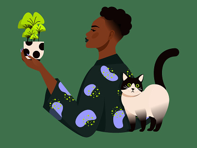 An African woman with a cute cat afro hair animal design girl illustration vector