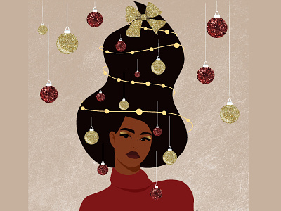 Merry Christmas! christmas christmas tree decoration dtiys flat girl hair holiday illustration mood new jear toys vector woman women
