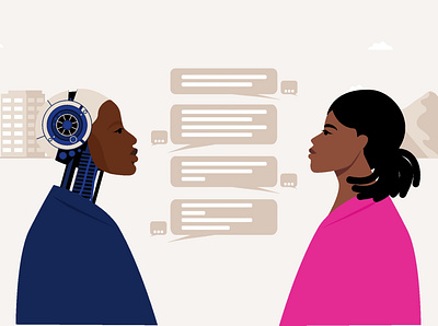 robot and woman african branding design future girl illustration man robot technologies vector woman