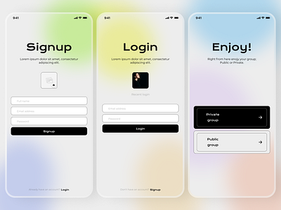 Concept screens design login signup ui ux