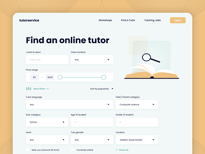 Search with more filters design filters search page tutor services ui ux