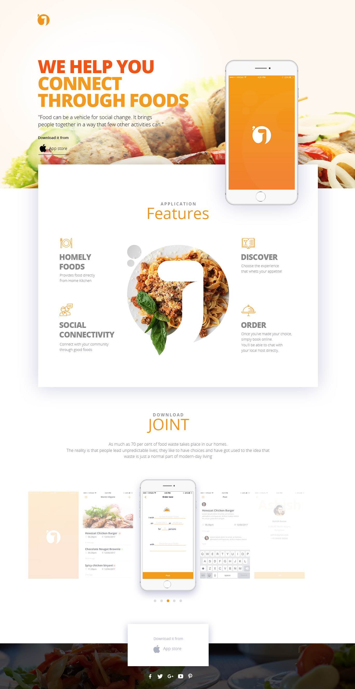 Joint_ a landing page design for food sharing app by Dipin Das on Dribbble
