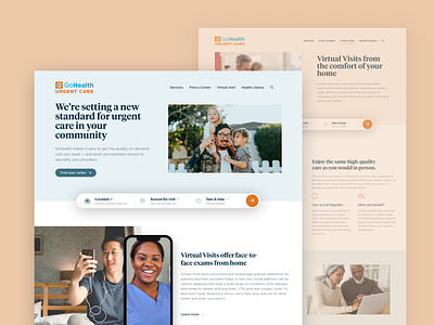 GoHealth Urgent Care blue graphic design healthcare landing page medical orange ui urgent care ux website