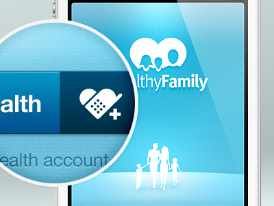 The HealthyFamily app blue button citrusbyte connect family iphone lights mhealth mobile shadows texture ui white