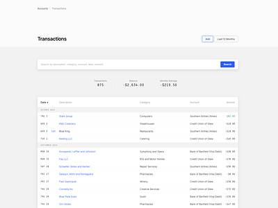 List of Transactions (Personal Finance) app balance bank account buget canutin category credit card list mint monospace personal capital ruby ruby on rails search sorting table transactions uiux