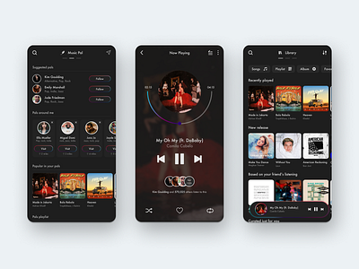 Music Friend and Player App concert design exploration friends mobile app mobile app design mobile design mobile ui music music app music app ui music friend music player music player app music player ui ui ui ux uidesign user interface design userinterface