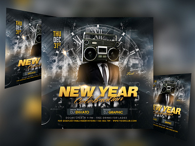 New Year Flyer 2019 new year celebration christmas flyer club december fest disco event flyer festival glitter gold music new year eve new year flyer nightclub nightclub flyer nye flyer poster print template vip party
