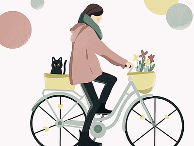 they see me rollin bycicle cat flatdesign flowers illustration illustration art ipadillustration kiasue procreate procreate illustration
