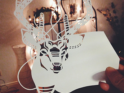 deer in the lights progress cutout kiasue paper paperart papercut papercutting paperpassion wood