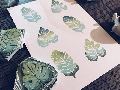 Leafs Print art handmade handprinted illustration leaf monstera plants print printing stamp