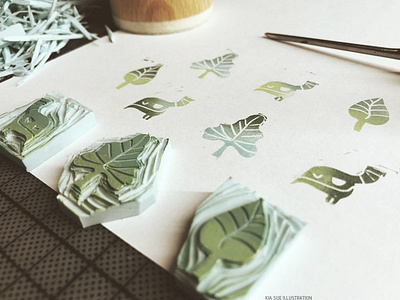 daily print 04122018 artwork bird green handmade handprinted illustration illustration art kiasue leaf nature print printing stamp stamping stempelgummi