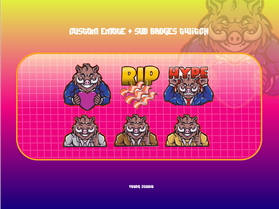 Custom emote & sub badges twitch for client bigbos cartoon emotecreation fiverr food frog gamers2021 gif illustration india indonesiacorona japan jugle mpl office pig sticker twitchemote usa wtf