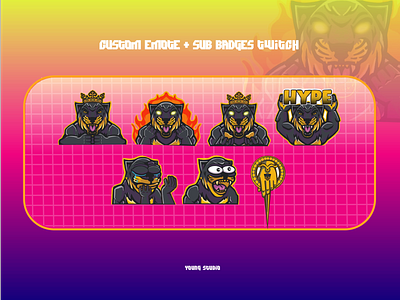 Custom emote + sub badges twitch with king black panther themes adobe amazon artworkemote blackking blackpanther customemoteforstreamer customtwitch dribbblehiredesigner featuresdesign fiverrcustomyouneed gamercustom illustrator kingafrica maxdesign news procreate streamergamer toolsdesign wakanda youngstudio