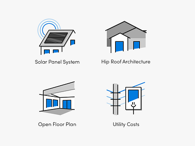 Custom Home Icons [WIP] architecture brand design electric floorplan home house icon illustration roof solar solar panel utilities vector window