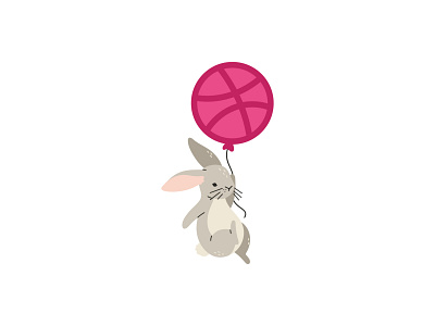 Hello Dribbble animal baby shower balloon bunny childrens illustration cute animal hare hello dribbble hellodribbble illustration kids kids illustration minimal rabbit vector