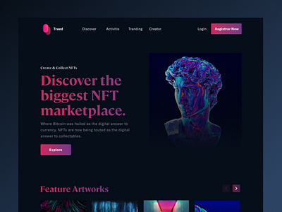 Tread- NFT Marketplace Website blockchain defi landing page nft nft design nft design nft landing token ui uniswap