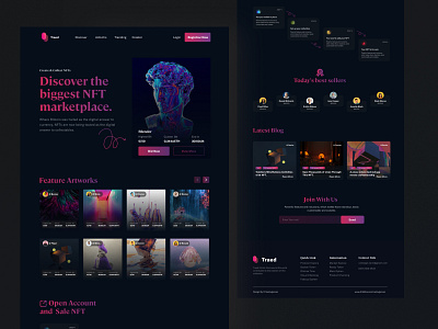 Tread- NFT Marketplace Landing page art blockchain crypto digital art ico landing page nft nft design nft landing nft website ui ui design uniswap ux web design website