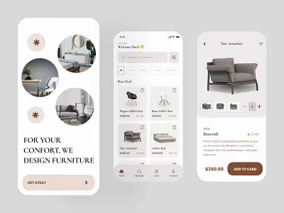 Furniture Ecommerce app architecture chair furniture homedecor interior studio living room minimalist mobile app product design