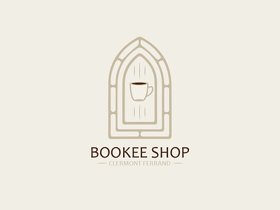Bookee Shop beige branding café cathedral church coffee coffeeshop design eglise illustrator logo project stained glass warm beige