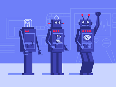 Robots illustration retro robot robots technology vector vintage