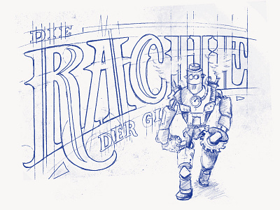 Die Rache der Giganten book cover hand drawn illustration lettering robot sketch steam punk steampunk typography vintage