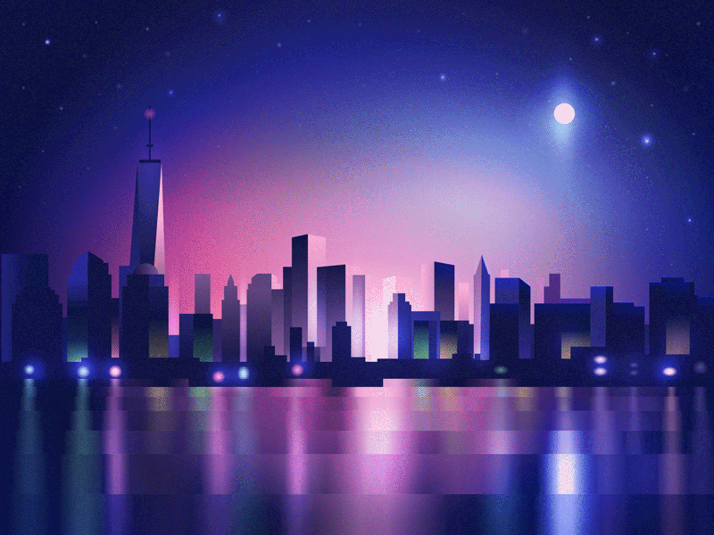 New York City Lights neons lights night cityscape city new york nyc illustrator dither vector flat illustration