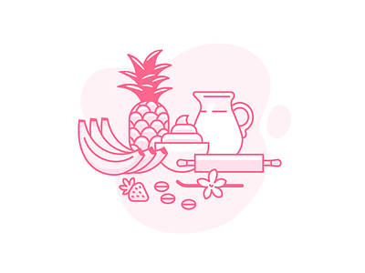 What Makes a Tasty Cake Icon bakery banana cake coffee confectionary icon illustration ingredients line art milk vanilla vector